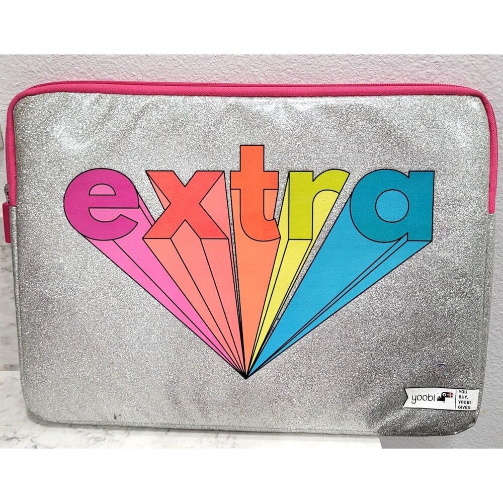Yoobi 15" Silver Metallic Laptop Sleeve Case with Rainbow "Extra" Design